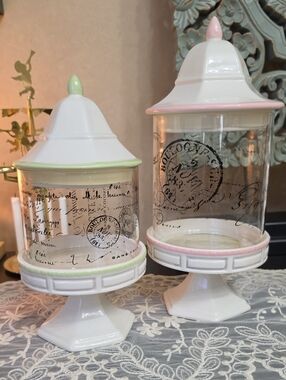 Grasslands Road Glass Apothecary Jars with Pink and Green Trim